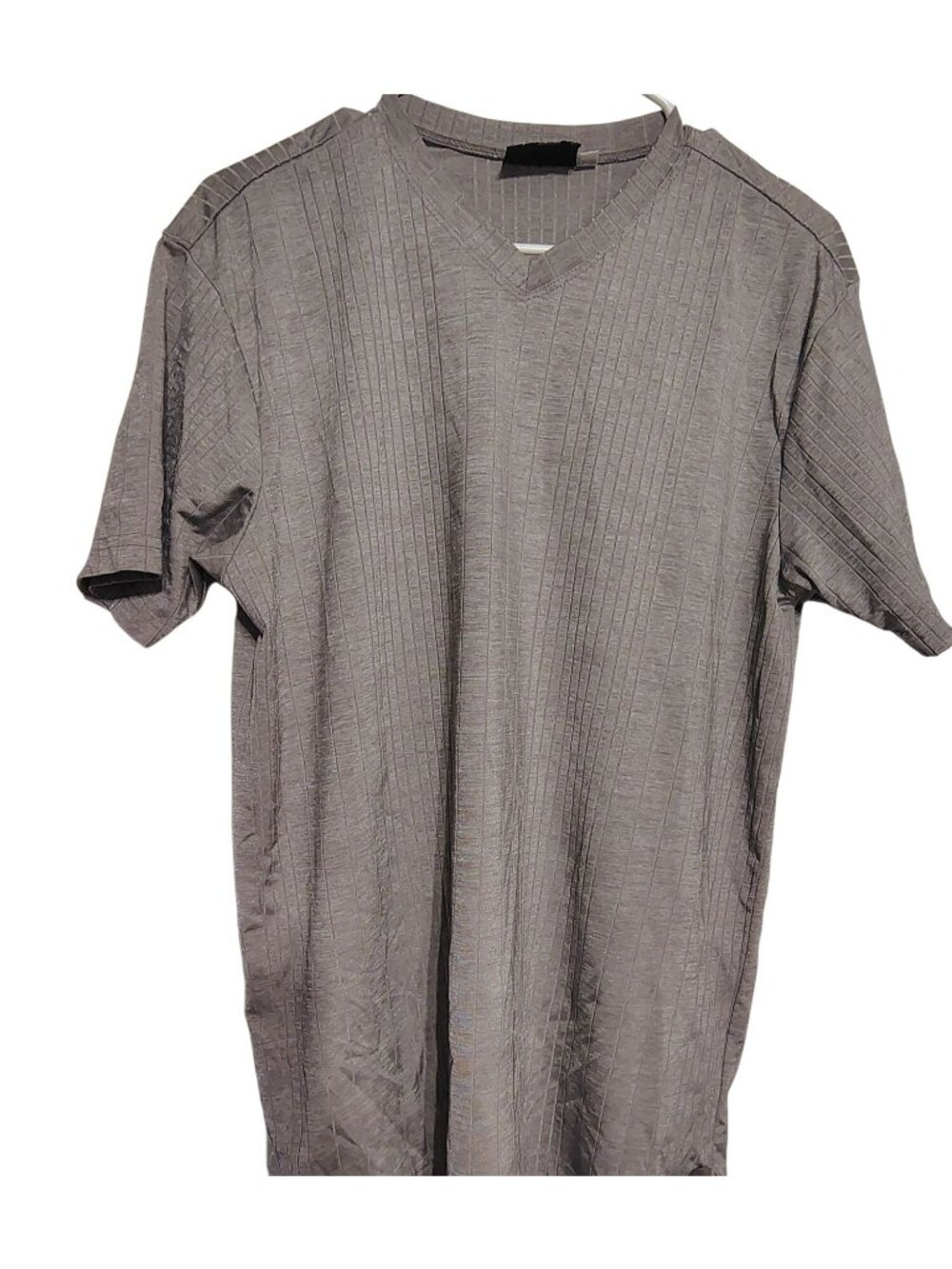 Positano Large Gray V-Neck, Pullover T-Shirt, Ribbed Nylon Blend Short Sleeve